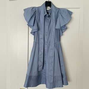 Aje Blue Ruffle Sleeve Mini Dress